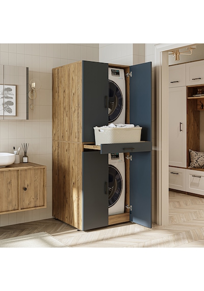 Banyo Dolabı Kapaklı Çamaşır Ve Kurutma Makine Dolap 70x185 Cm Atlantik Çam - Antrasit Banyo Dolabı Kapaklı Çamaşır Ve Kurutma Makine Dolap 70x185 Cm Atlantik Çam - Antrasit