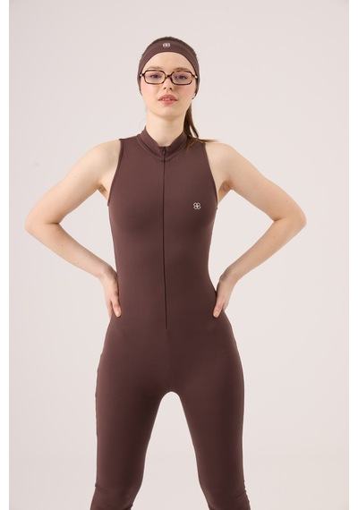 Holly Lolly Fermuarlı Kolsuz Rider Tulum Kahve
