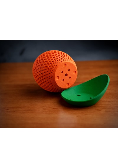 3d Baskı Küre Saksı - Kafes Dokulu İki Parçalı Dekoratif Saksı - Turuncu-yeşil