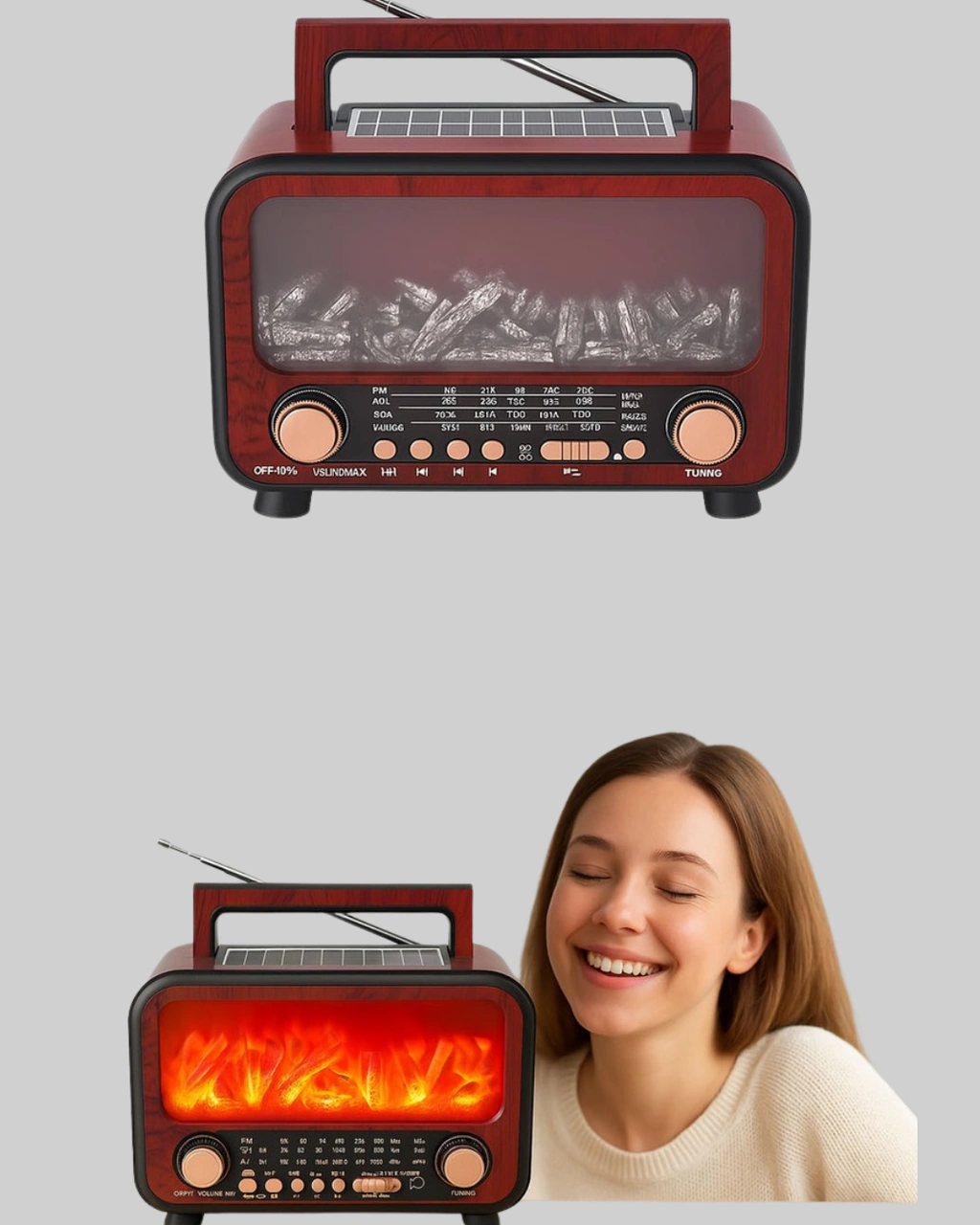 Solar Panelli Alev Işıklı Bluetooth Hoparlör Çoklu Giriş, Uzun Pil Ömrü