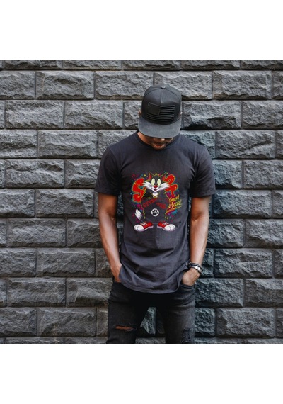 Freedom Store Sylvester Graffiti Baskılı Unisex Siyah Oversize Tişört - 24/1 Penye