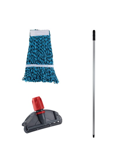 Çift Kovalı Temizlik Arabası Seti Yedek Mop Takımı - 10 Adet 17 Cm. Dar Mop + Mop Tutucu + Sap