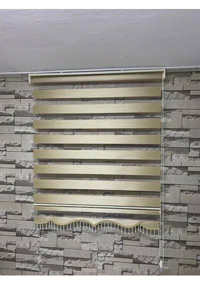 Krem Renk Bambu Zebra Perde (Etek Boncuklu)