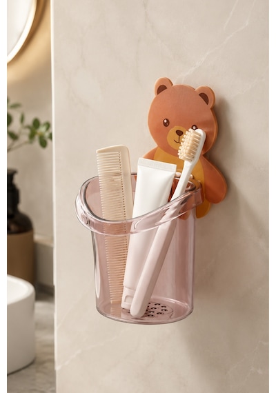 Ayıcık Desenli Kendinden Yapışkanlı Banyo Organizeri Diş Macunu Kalem Düzenleyici Kutu