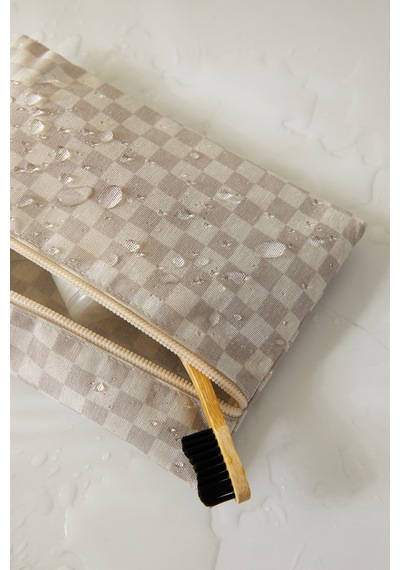 Ocean Home Textile 3'lü Su Geçirmez Pvc Astarlı Gri Dama Desen Islak Kuru Çantası 20 x 13 / 24 x 20 / 30 x 24 cm