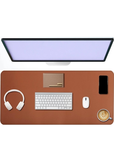 Deri Mouse Pad Dikişli Kenar Çift Yönlü Kullanım Masa Matı Sümen 90x40 Xl Kahverengi