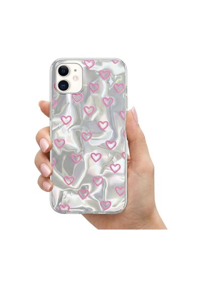 Apple İphone 12 Uyumlu Kılıf Zebana Pink Heart Silikon Kılıf Pembe