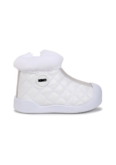 Kiko Kids Biser Fermuarlı Termo Taban Kız Bebek Bot Ayakkabı Beyaz