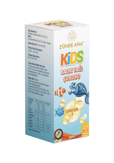 Zühre Ana Kids Çocuklar için - Omega 3 Balık Yağı Şurubu Vitamin Katkılı ve Portakallı 150 ML