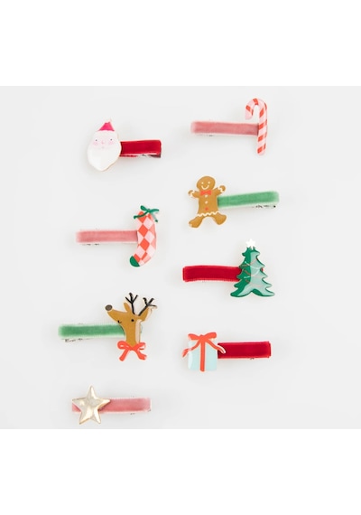 Meri Meri - Jolly Christmas Saç Tokaları - 8 Adet Çok Renkli