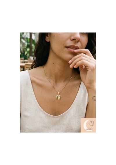 Lunarie Z Harfli Madalyon Kolye 14k Gold Kararmaz Çelik Zirkon Altın