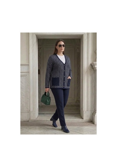Onno Style Women Klasik Triko Düğmeli Ceket Lacivert-Beyaz