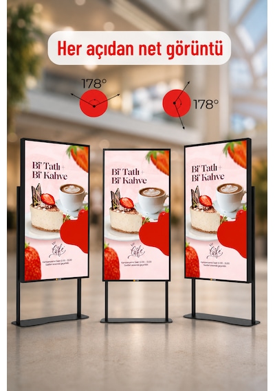 Ayaklı Digital Signage  Ekranı 2000-30000 Nıt Yüksek Parlaklık Full Hd 7/24 Reklam Ekranı 43 İnç