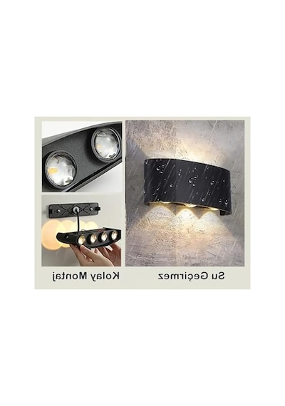 Desenli Çift Yönlü Duvar Aydınlatma Aplik - 10 Watt Amber Işık 10 Parça Siyah