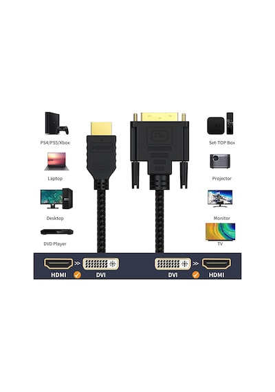 AoGo Dvi Hdmi Kablo Çift Yönlü DVI to HDMI 24+1 Dvi Erkek Hdmi Erkek 1.5 M