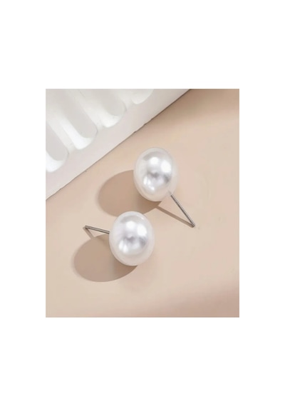 Paslanmaz Çelik Beyaz 8 Mm İnci Küpe Bar Uzunluğu 10 Mm Beyaz