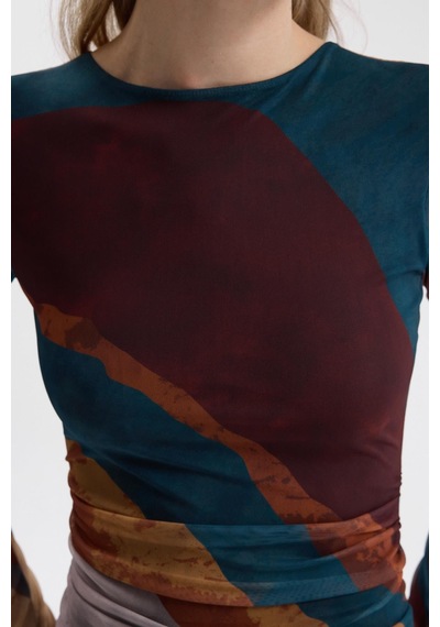Lijuri Batik Desenli Tül Elbise 2977 Kiremit