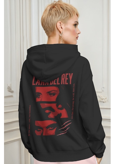 Sevbano Lana Del Rey Şarkıcı Sırt Baskılı Unisex Oversize Premium Hoodie Siyah