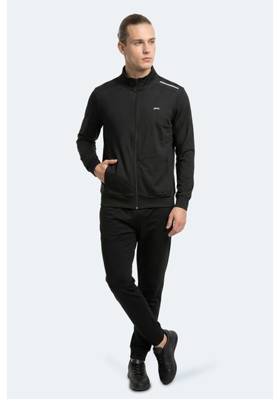 Slazenger Revolver Erkek Fermuarlı Dik Yaka Cepli Siyah Sweatshırt