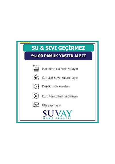 Suvay Su Sıvı Geçirmez Pamuklu Fermuarlı Terletmeyen Yastık Koruyucu Alez Kılıf 2 Adet