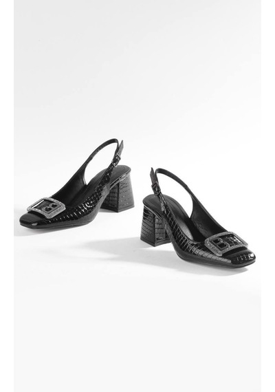 Paris Shoes Paris Siyah Krok Desenli Topuklu Ayakkabı A6100-siyah Siyah