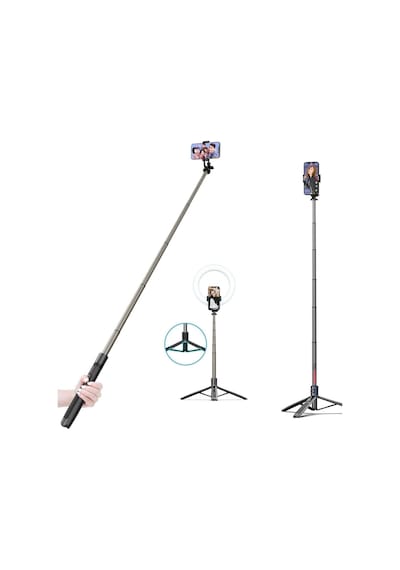 Ayrex Hobimtek Q6 Katlanabilir Çok Fonksiyonlu Selfie Tripod Vlog Uzaktan Kumandalı 4 İn 1 Android Apple İOS