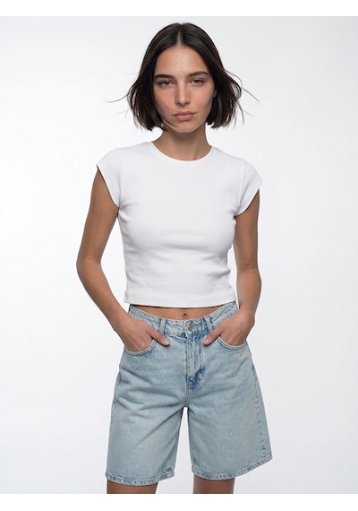 Lcw Vision Beyaz Bisiklet Yaka Kadın Crop
