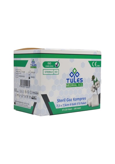 Tules 7.5 x 7.5 CM Steril Gaz Kompres Spanç 500 Adet 20'li