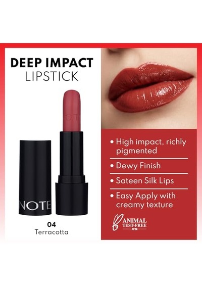 Note Cosmetics Deep Impact Lipstick 04 Terracotta Kremsi Dokulu Yarı Parlak Ruj, Kırmızı 00