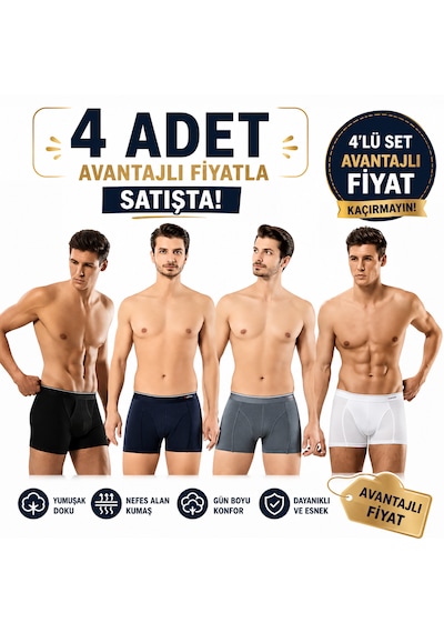 Erdem Erkek Karışık Pamuk 4 Adet Klasik Boxer Kutulu- 1445k Füme