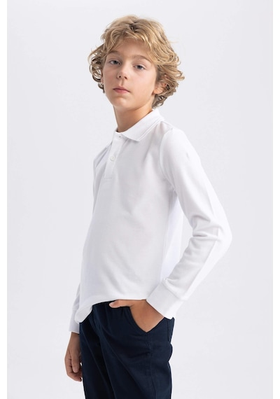 Defacto L0288a6-fw Erkek Çocuk Uzun Kollu Polo Yaka T-shirt L0288A6-R1098 Beyaz