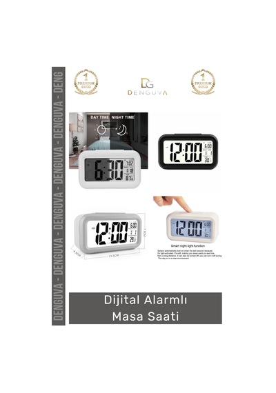 Saat Dijital Akıllı Sensörlü Işıklı Termometreli Ev Dekoratif Sessiz Alarmlı Masa Çalar Saat Çok Renkli