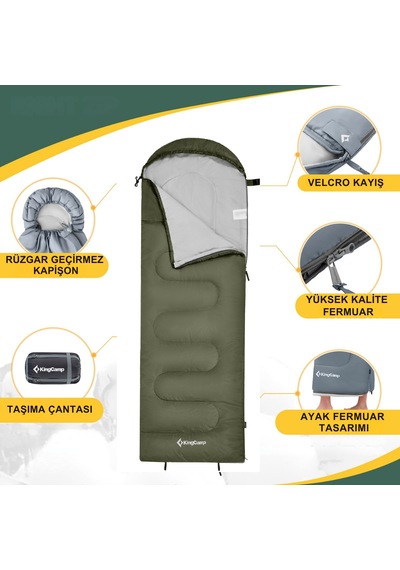 Kingcamp Oasis 250 Ultralight Uyku Tulumu Olive Sol F. Yeşil