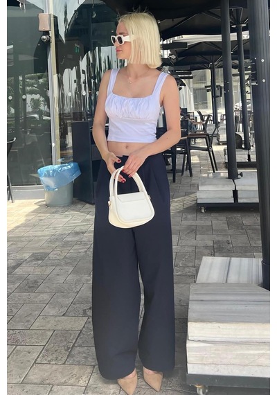 Madmext Lacivert Yüksek Bel Rahat Kesim Bol Paça Pantolon Mg2120-lacivert Lacivert