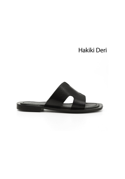 Gönderi(R) Gönderi R Siyah Hakiki Deri Terlik Siyah