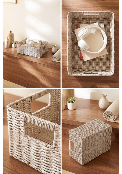 Ocean Home Textile Yıkanabilir Gri Pp Rattan Sepet 36 X 26 X 12 Cm