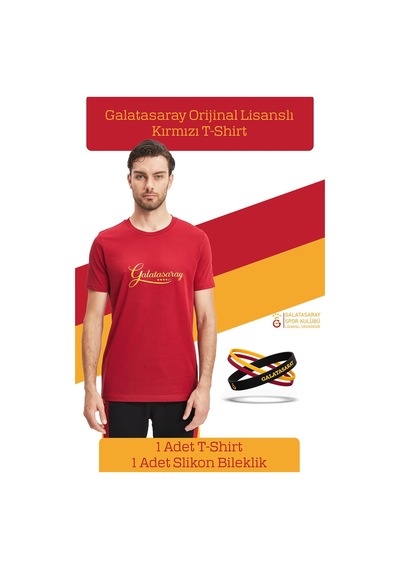Galatasaray Lisanslı Kırmızı Erkek T-shirt + Bileklik Set Ahşap Kutulu 104 Kırmızı