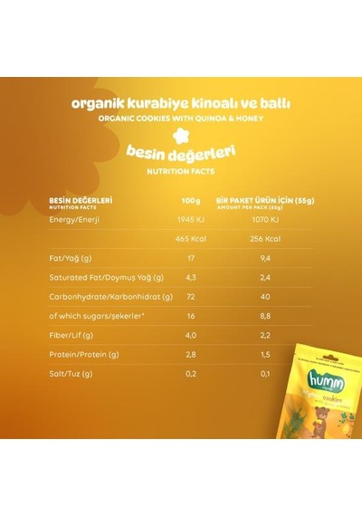 Organik Ballı Ve Kinoalı Kurabiye - 3 Adet 165 G