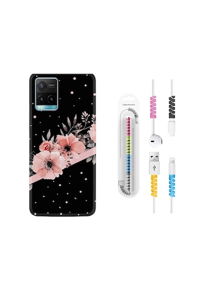 Vivo Y21S Kılıf Kablo Koruyuculu Flowers Dots 1423