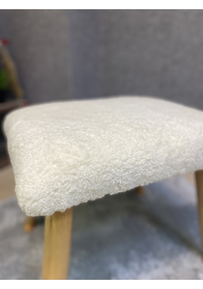 Trend Naturel Teddy Krem Ahşap Ayak Uzatma Pufu Makyaj Koltuğu Bench Tabure