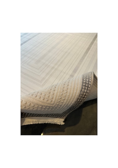 Merinos Vista Beyaz Renk Gri Çok Çerçeveli %100 Akrilik Yumuşak Dokulu Salon Oturma Odası Halısı 76591-95