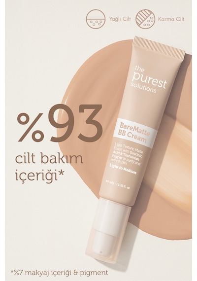 The Purest Solutions Yağlı ve Karma Ciltler İçin Matlaştırıcı BB Krem, SPF 50 + 40 ml – Açık / Orta Ton