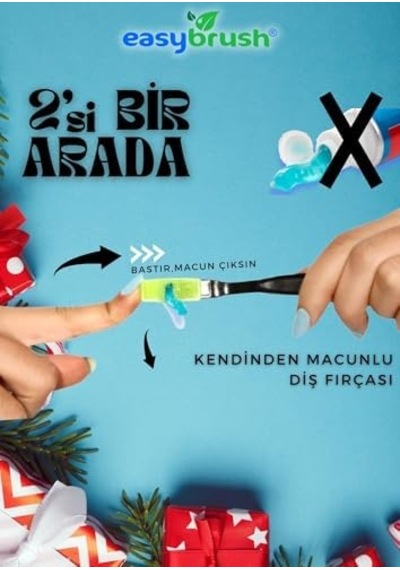Easybrush Tek Kullanımlık Diş Fırçası, Macun İçeren, 100 Adet, Çok Renkli, Orta Sertlikte 1 Açık Ahşap
