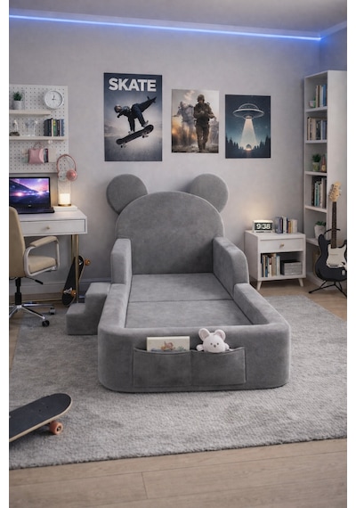 Luxury Tedyy Baza Ve Başlıklı Montessori Full Sünger Yatak Seti 70 x 130 CM