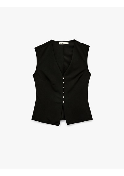 Koton Krep Scuba Kumaş Düğmeli Hafif Peplum Kesim Yelek Siyah 6sak30022ek Siyah