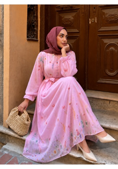 Efulim Womens Modal Tül Şifon Elbise Pembe