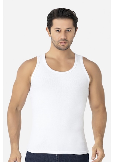 Arma Yıldız Erkek Beyaz Fitilli Atlet Pamuklu Likralı Kaşkorse Halter Yaka Slim Fit Atlet Beyaz