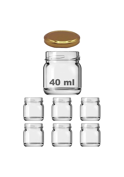 6 Adet 40 Ml Gold Metal Kapaklı Şeffaf Numune Mama Ek Gıda Şekerleme Reçellik Küçük Cam Kavanoz 12 Izgara