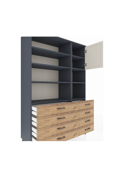 Hyperion Dolap 8 Raflı 8 Çekmeceli Tek Kapaklı 132x44x195 Antrasit-aytaşı/çam Aytası/atlas Çam Hyperion Dolap 8 Raflı 8 Çekmeceli Tek Kapaklı 132x44x195 Antrasit-aytaşı/çam Aytası/atlas Çam