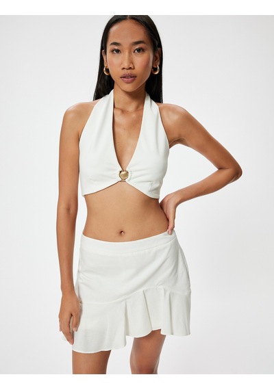 Koton Halter Yaka Crop Üst Deniz Kabuğu Detaylı Beyaz 4sak10028pk Beyaz